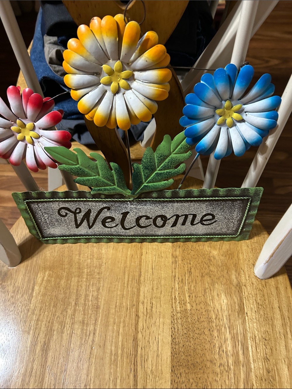 Welcome Floral Metal Garden Sign with Colorful Daisies
